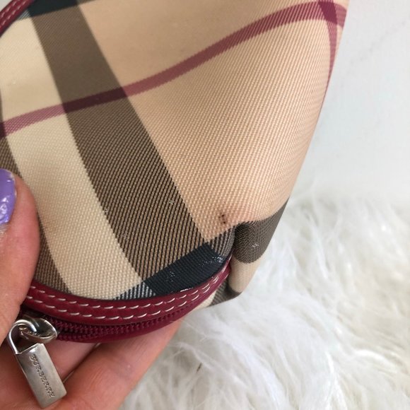 AUTH BURBERRY NOVA CHECK POUCH COSMETIC ROUND BAG - Picture 5 of 10